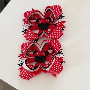 Red and Black Polka Dot Hair Bows (Pair)